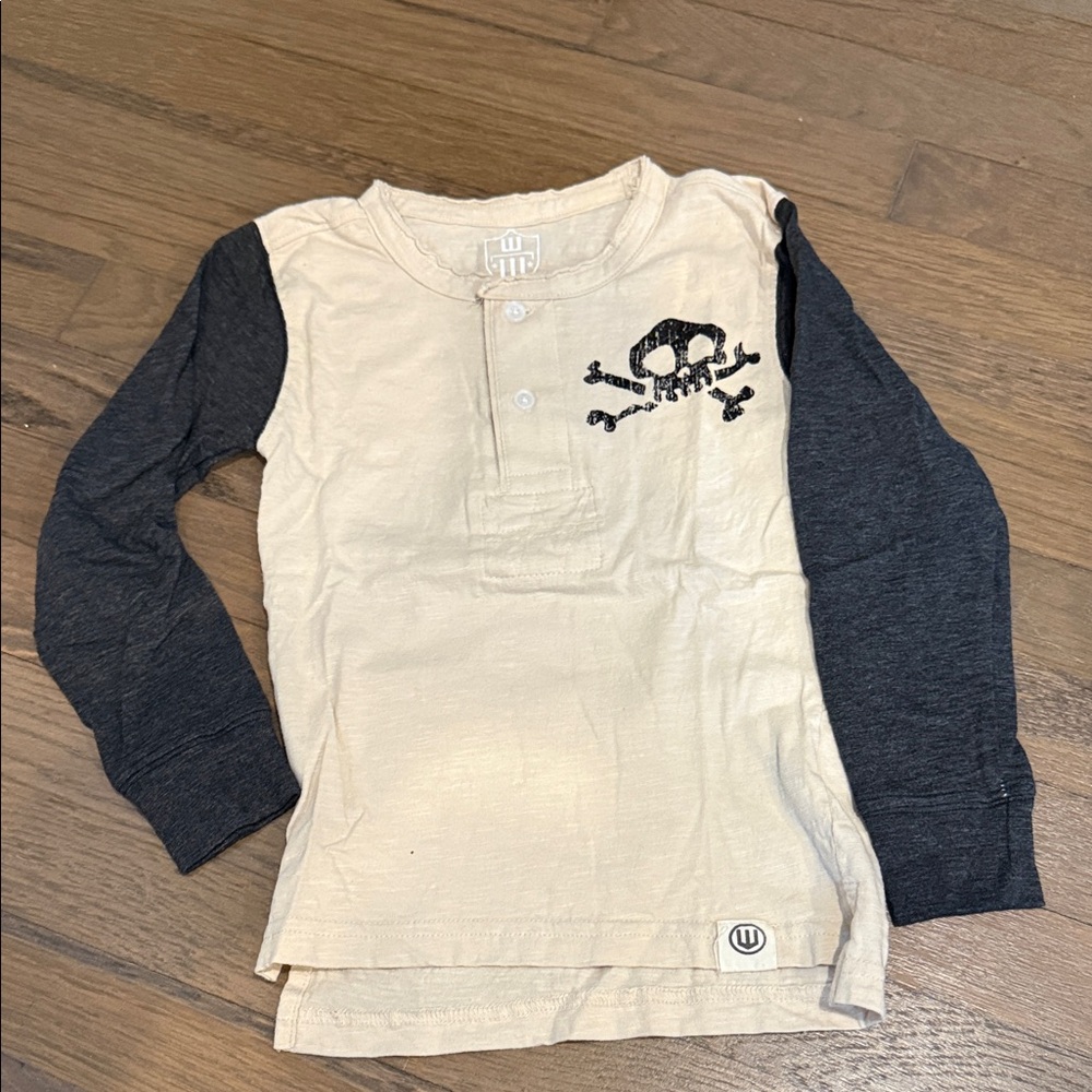 Kids Long Sleeve Pirate Tee - Cream and Black